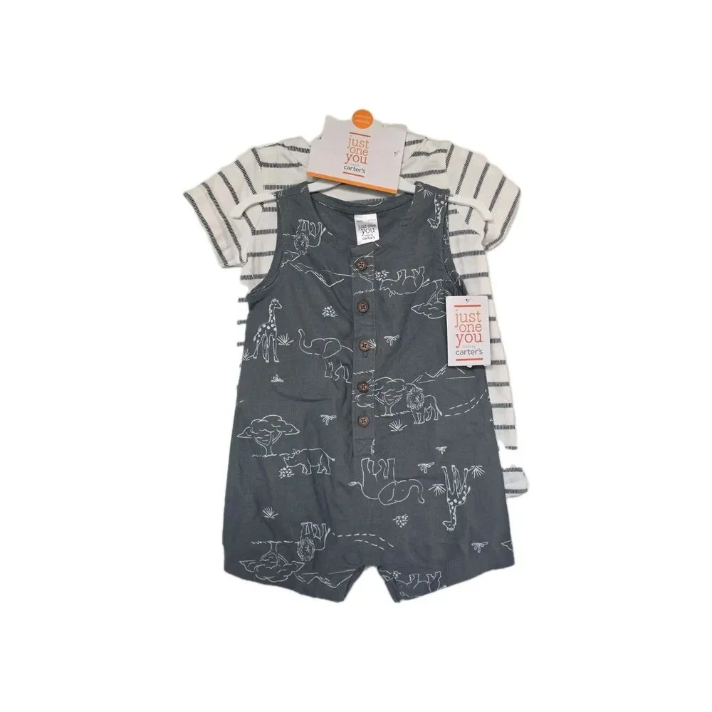 NWT Carter’s Just One You Baby Boy 2Pc Safari Romper Set 3M Jungle Animals